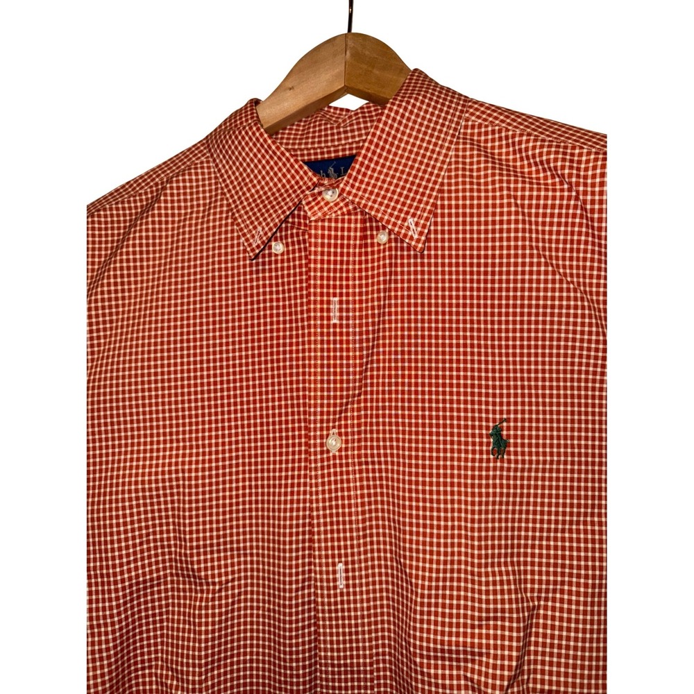 Ralph Lauren Classic Fit Men's Red Orange Gingham Button Down‎ Oxford Shirt XL